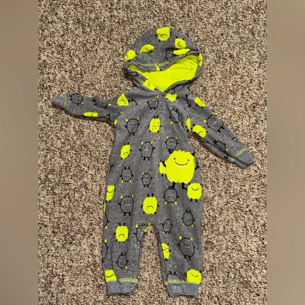 Boys 6 month Carter's Gray and Yellow Monster Footie pajamas